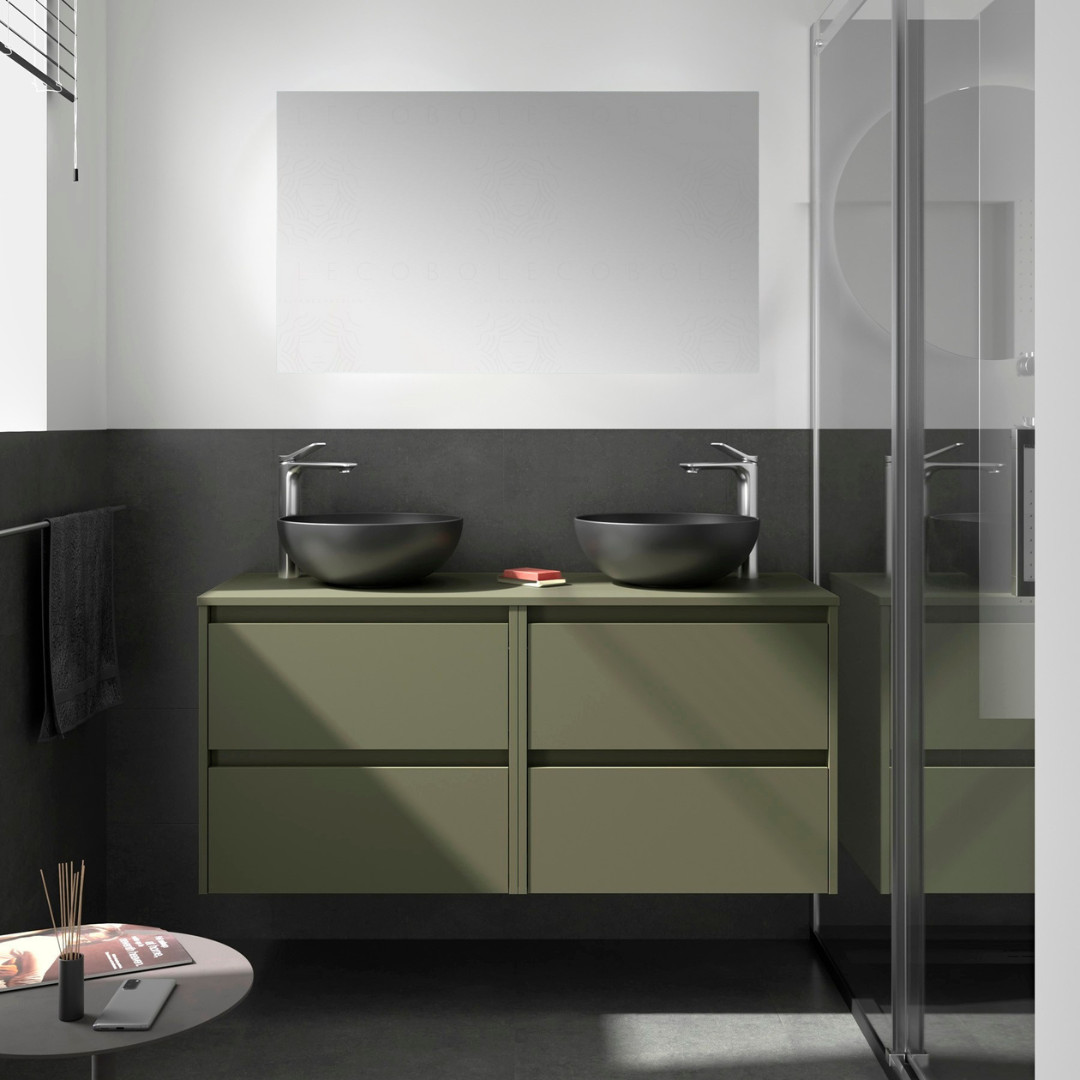 Mobile da Bagno Sospeso 140 cm con Top e Specchio Inclusi Verde Opaco | Salgar Noja