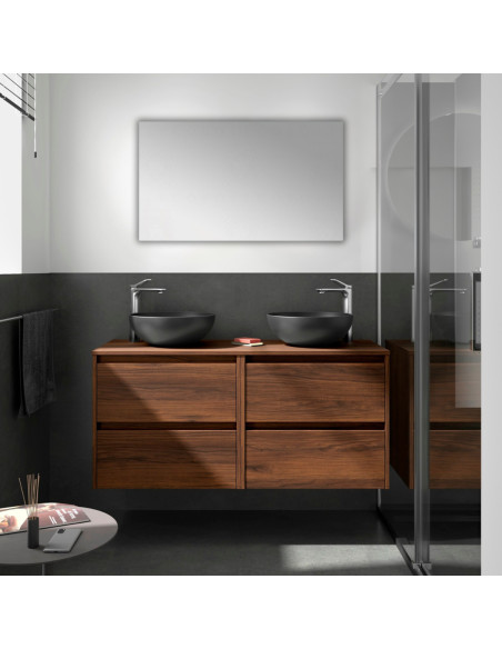 Mobile da Bagno Sospeso 140 cm con Top e Specchio Inclusi Noce Maya | Salgar Noja