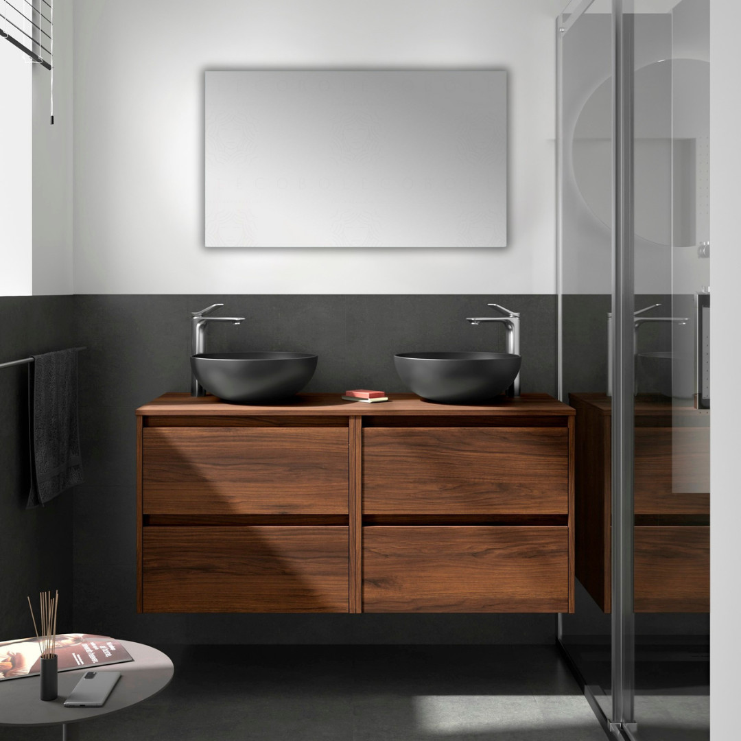 Mobile da Bagno Sospeso 140 cm con Top e Specchio Inclusi Noce Maya | Salgar Noja