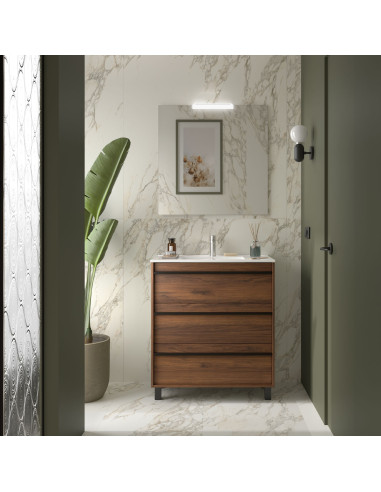 Mobile da Bagno a Terra 100 cm con Lavabo e Specchio Incluso Noce Maya | Salgar Attila