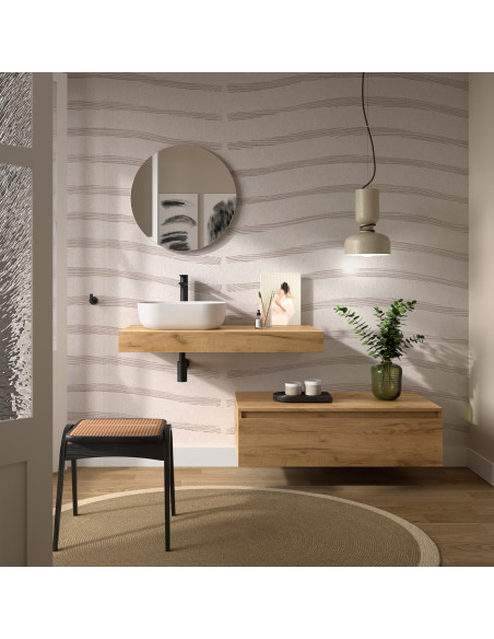 Mobile da Bagno Sospeso 100 cm con Top e Cassettone Rovere Africa Specchio Incluso  | Salgar Domus