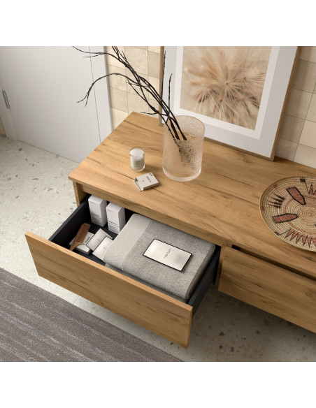 Mobile da Bagno Sospeso 100 cm con Top e Cassettone Rovere Africa Specchio Incluso  | Salgar Domus
