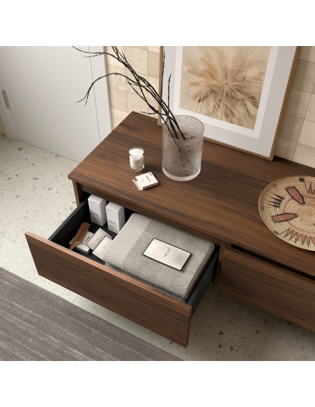 Mobile da Bagno Sospeso 80 cm con Top e Cassettone Noce Maya Specchio Incluso  | Salgar Domus