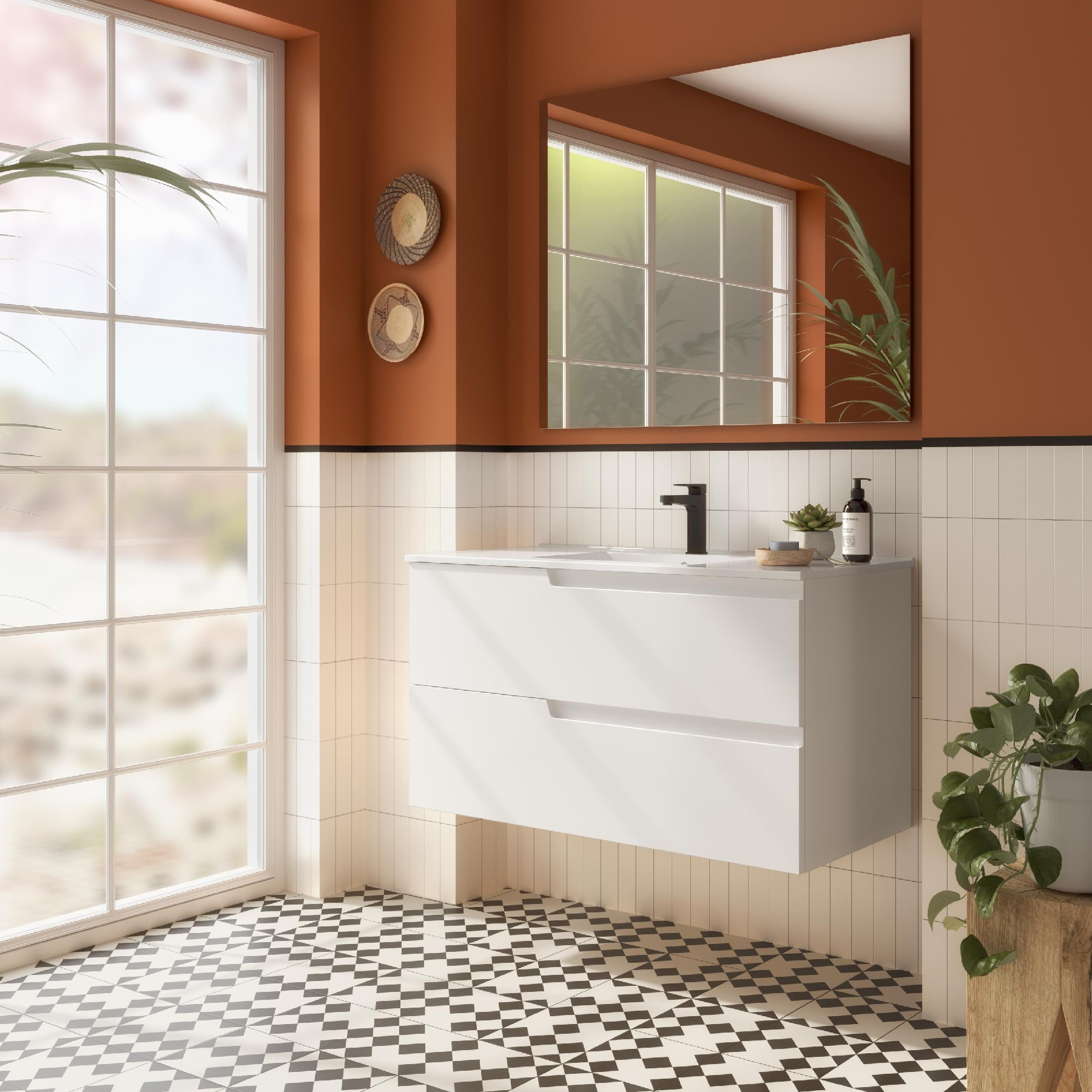 Mobile da Bagno Sospeso 100 cm Lavabo e Specchio Inclusi Bianco Opaco | Salgar Vima