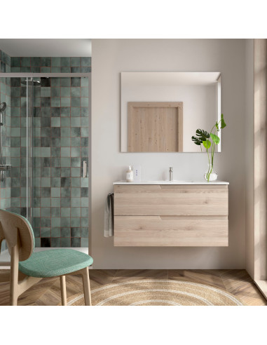 Mobile da Bagno Sospeso 100 cm Lavabo e Specchio Inclusi Natural | Salgar Vima