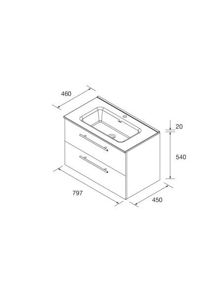 Mobile da Bagno Sospeso 80 cm con Maniglia Anodizzata Nero Opaco Lavabo e Specchio Inclusi Bianco Opaco | Salgar Silane