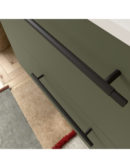 Mobile da Bagno Sospeso 80 cm con Maniglia Anodizzata Nero Opaco Lavabo e Specchio Inclusi Bianco Opaco | Salgar Silane