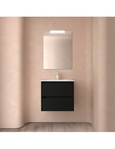 Mobile da Bagno Sospeso 70 cm Lavabo e Specchio Inclusi Nero Opaco | Salgar Noja