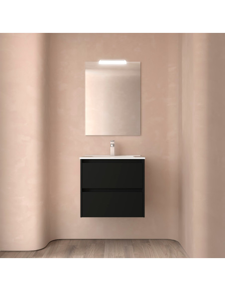 Mobile da Bagno Sospeso 70 cm Lavabo e Specchio Inclusi Nero Opaco | Salgar Noja