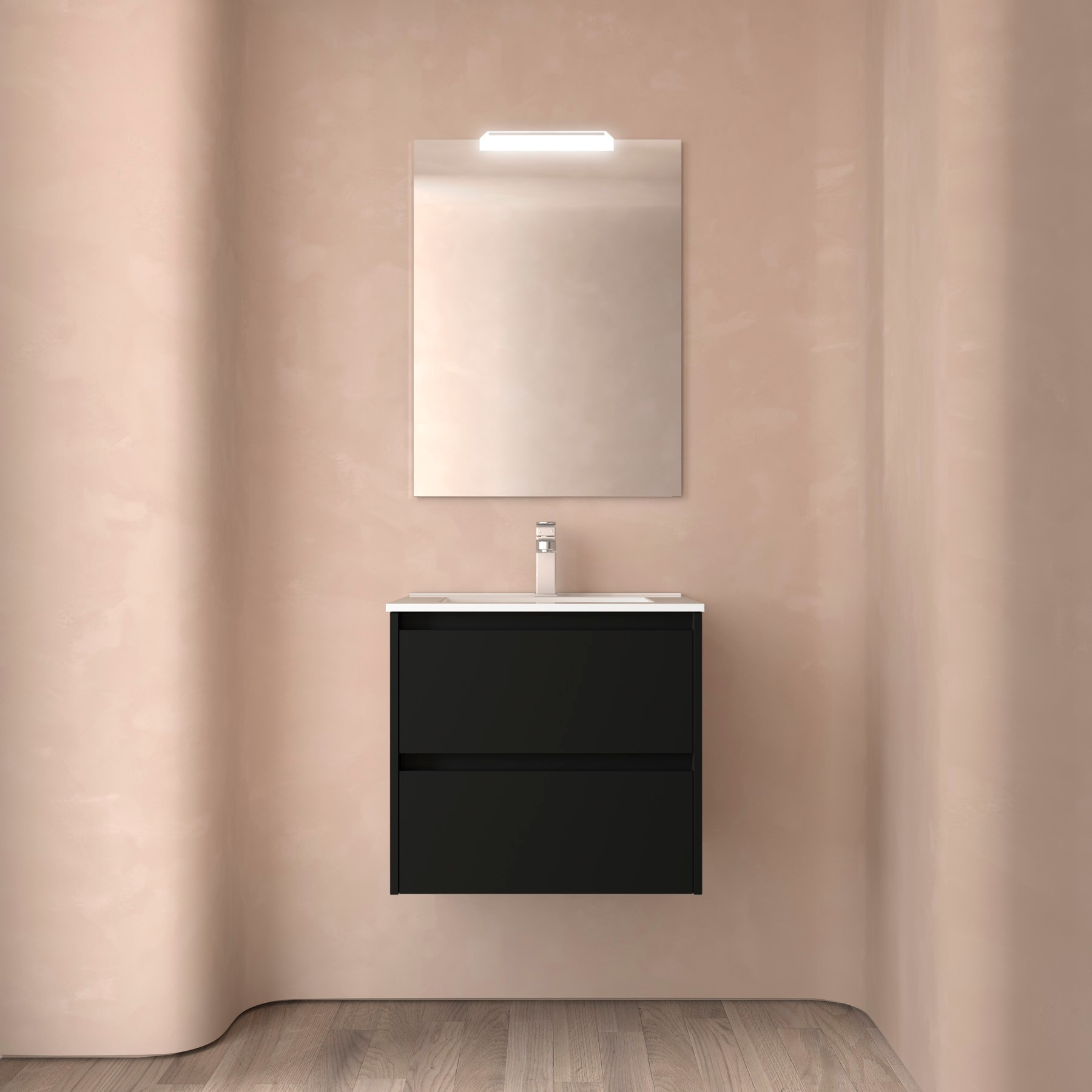 Mobile da Bagno Sospeso 70 cm Lavabo e Specchio Inclusi Nero Opaco | Salgar Noja