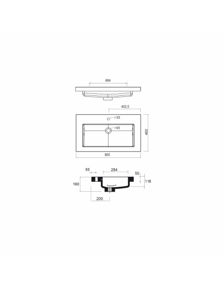 Mobile da Bagno Sospeso 80 cm con Piede Bianco Lavabo e Specchio Inclusi Antracite | Salgar Spirit