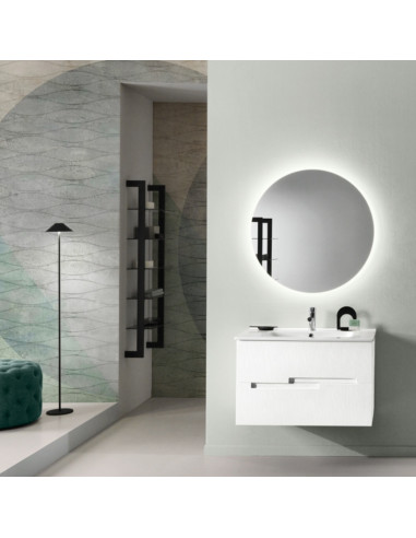 Mobile da Bagno Sospeso 100 cm Cannettato Lavabo e Specchio Applique Inclusi Larice Bianco | Bluelife Righe