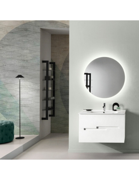 Mobile da Bagno Sospeso 100 cm Cannettato Lavabo e Specchio Applique Inclusi Larice Bianco | Bluelife Righe