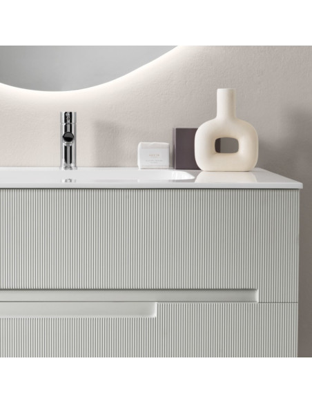 Mobile da Bagno Sospeso 100 cm Cannettato Lavabo e Specchio Applique Inclusi Grigio Perla | Bluelife Righe