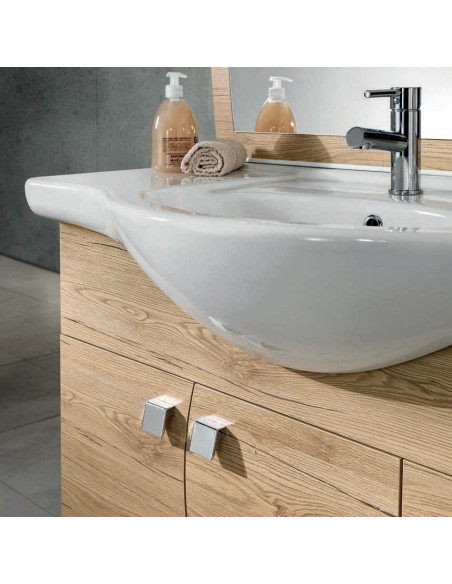 Mobile da Bagno a Terra 85 cm Quercia Naturale Specchiera Applique e Lavabo Incluso | Bluelife Onda