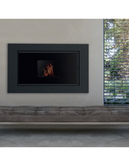 Focolare Camino ad Incasso a Pellet 30 kW Nero | Kalon IdroBlock 16:9