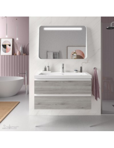 Mobile da Bagno Sospeso 80 cm Lavabo e Specchio Inclusi Rovere Grigio | Salgar Spirit