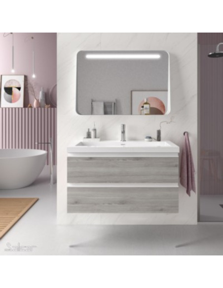 Mobile da Bagno Sospeso 80 cm Lavabo e Specchio Inclusi Rovere Grigio | Salgar Spirit