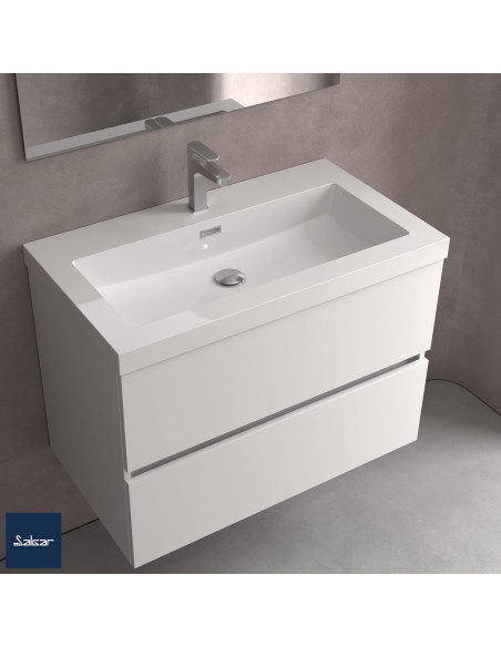 Mobile da Bagno Sospeso 100 cm Lavabo e Specchio Inclusi Rovere Grigio | Salgar Spirit