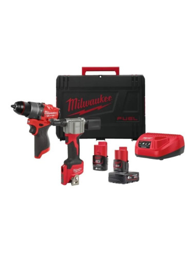 Kit 12V Trapano con Percussione + Rivettatrice Compatta  | Milwaukee M12FPP2D2-422X