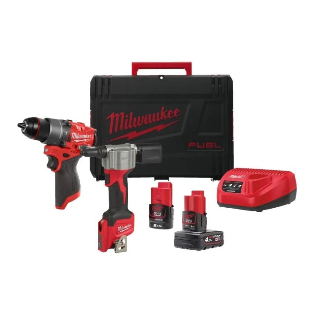 Kit 12V Trapano con Percussione + Rivettatrice Compatta  | Milwaukee M12FPP2D2-422X